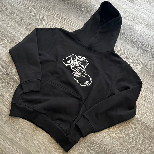 Money Hands - Black Hoody - Silver Premium Design