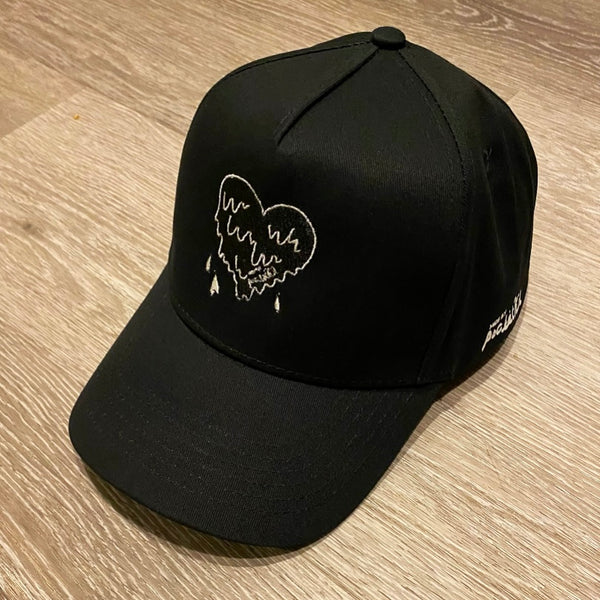 Heart - Black SnapBack Hat - White Design