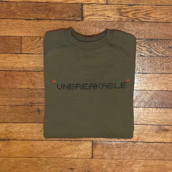 UNBREAKABLE - Olive Crewneck - Black/ Red Design