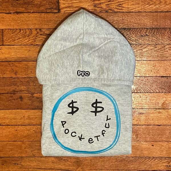 Smiley - Grey Hoody - Aqua/ Black Design