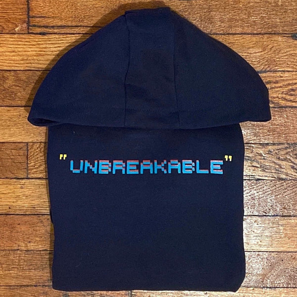 UNBREAKABLE - Navy Blue Hoody - Blue/ Orange/ Yellow Design