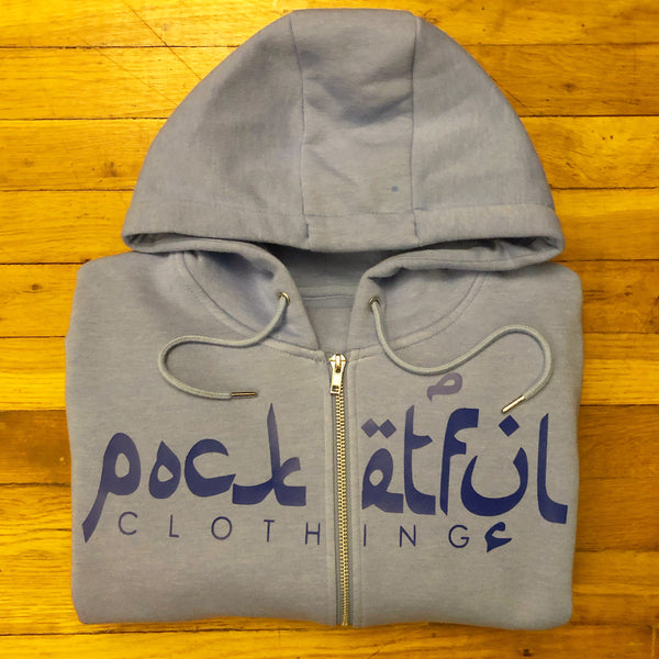 Arabic - Cool Grey Hoody - Navy Blue Design