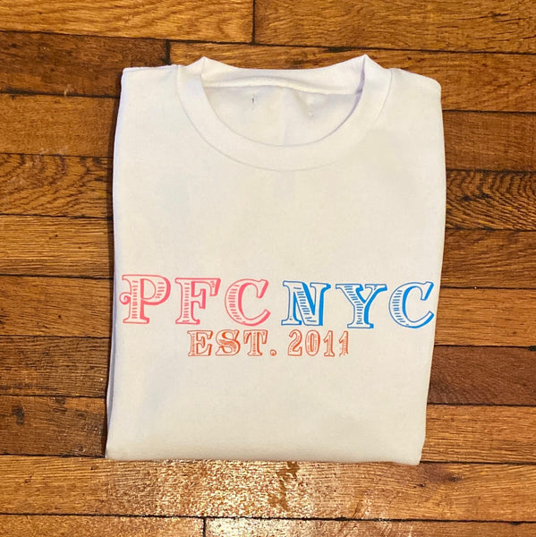 PFC NYC - White Crewneck - Pink/ Blue/ Red Design