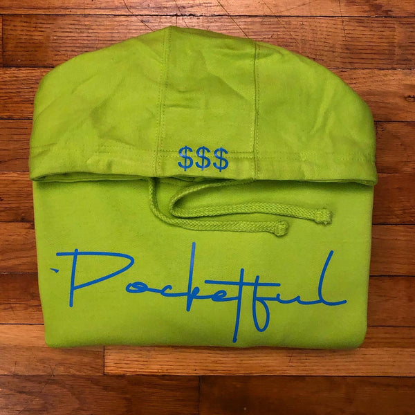 Script - Lime Green Hoody - Blue Design