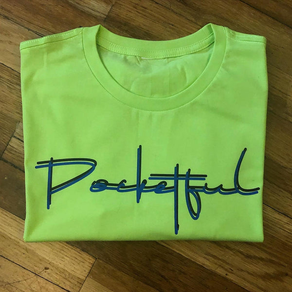 Script - Lime Green T-Shirt - Royal Blue/Black Design