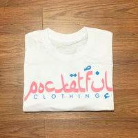 Arabic - White T-Shirt - Pink/ Sky Blue Design