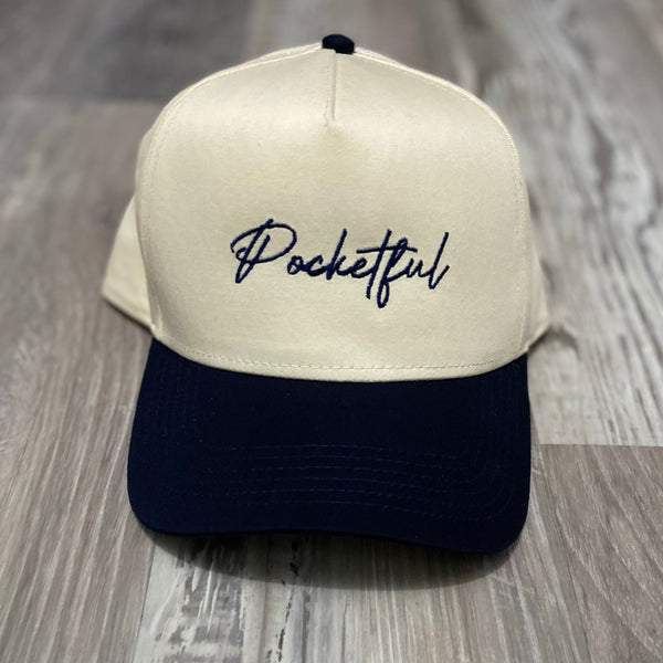 Script - White/ Navy SnapBack Hat - Navy Design