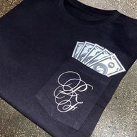 Classic - Black Pocket Tee - White/ Silver Design