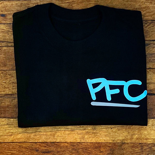 PFC - Black T-Shirt - Sky Blue/ Grey Design