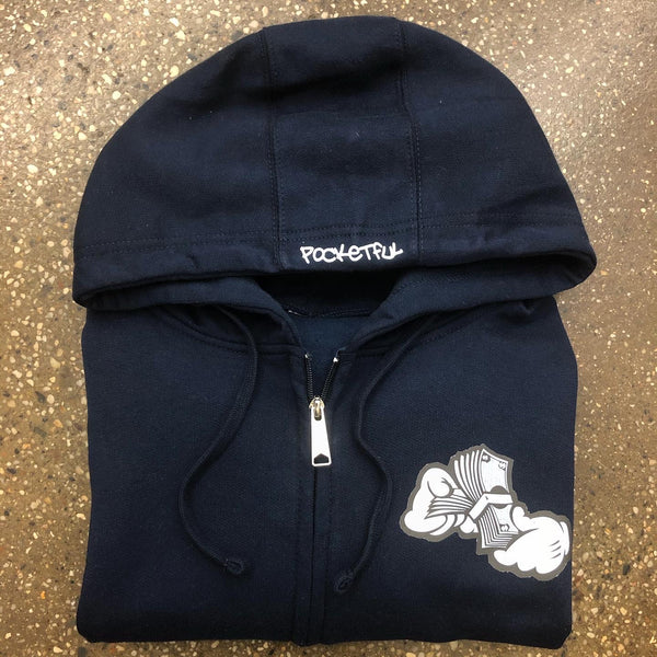 Money Hands - Navy Blue Zip Hoody - Grey Design