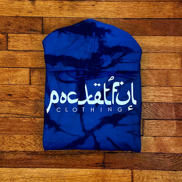 Arabic - Tie Dye (Blue/ Navy) Hoody - White Design