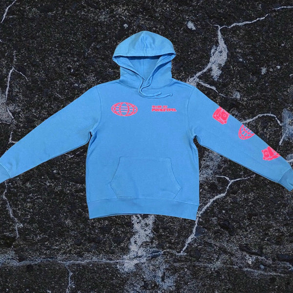 GLOBAL - Sky Blue Hoody - Pink Design