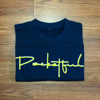 Script - Navy Blue T-Shirt - White/ Yellow Design