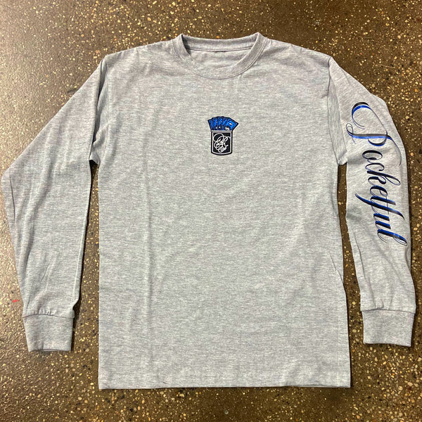 Money Patch - Grey Long Sleeve Tee - Blue/ Black Design