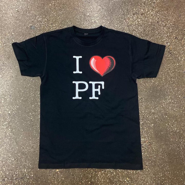 I LOVE PF - Black T-Shirt - White/ Red Design