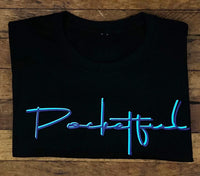 Script - Black T-Shirt - Teal/Purple Design