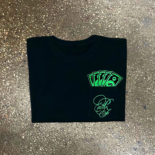 Classic - Black Pocket Tee - Neon Green Design