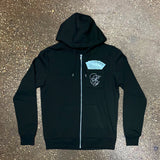 Classic - Black Zip Hoody - Silver/ White Design