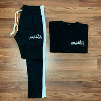 Arabic - Black T-Shirt/ Black Track Pants Set - White Design