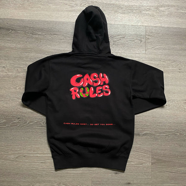 Cash Rules - Black Hoody - Red Design