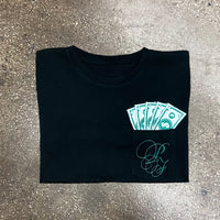 Classic - Black Pocket Tee - Green/ White Design