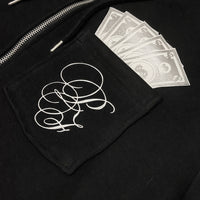 Classic - Black Zip Hoody - Silver/ White Design