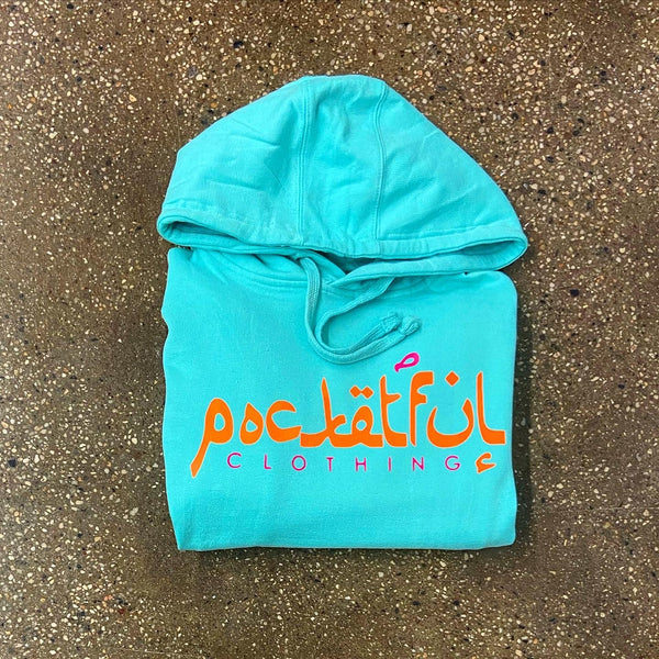 Arabic - Ice Blue Hoody - Orange/ Hot Pink Design