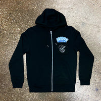 Classic - Black Zip Hoody - Blue/ White Design