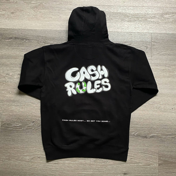 Cash Rules - Black Hoody - White Design