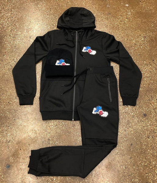 Money Hands - Black Tech Suit - Royal Blue/Red Design