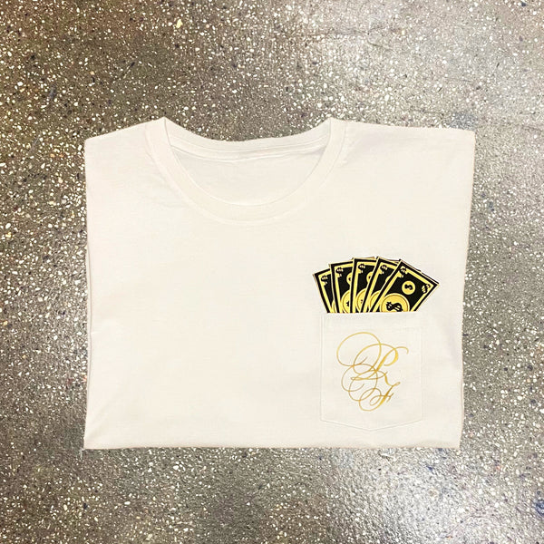 Classic - White Pocket Tee - Gold/ Black Design