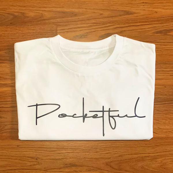 Script - White T-Shirt - Navy Blue Design