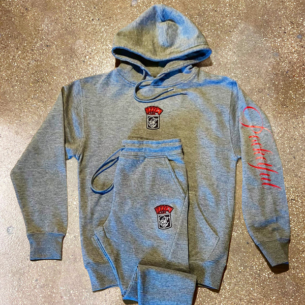 Money Patch - Grey Sweatsuit - Red Design