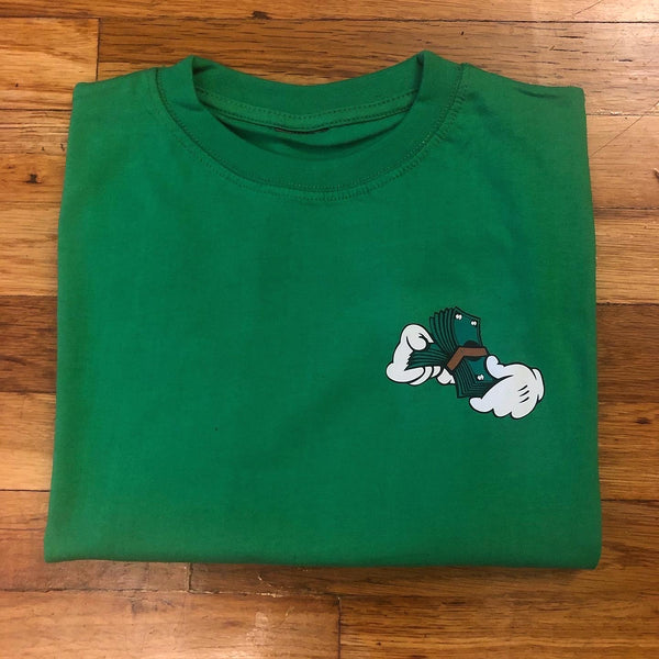 Money Hands - Green T-Shirt - Green/ Brown/ White Design