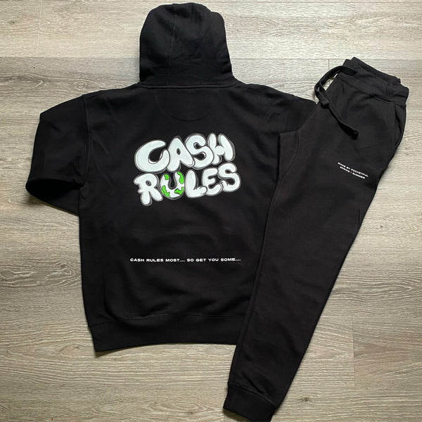 Cash Rules - Black Sweatsuit - White Design