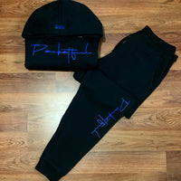 Script - Black Sweatsuit - Royal Blue Design