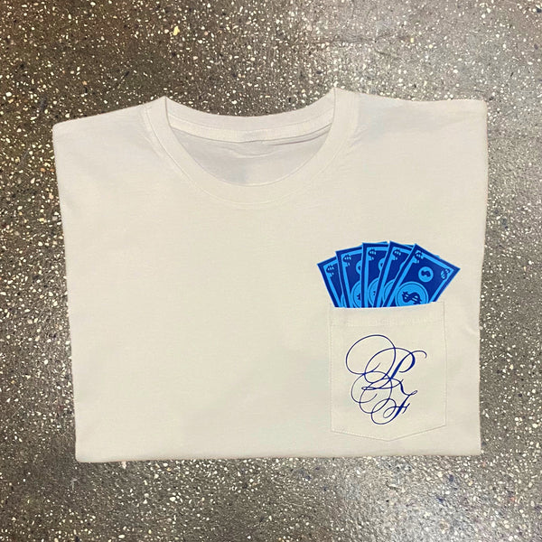 Classic - White Pocket Tee - Sky Blue/ Royal Blue Design