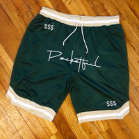 Script - Green B-Ball Shorts - Tan/White Design