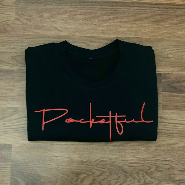 Script - Black T-Shirt - Red Design