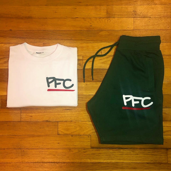 PFC - Forest Green Shorts/ White T-Shirt - White/ Red Design