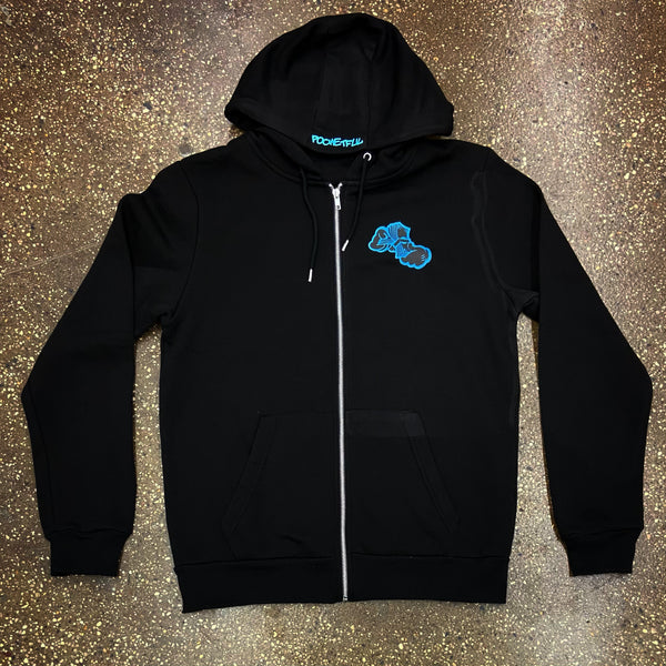 Money Hands - Black Zipper Hoody - Sky Blue Design