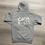 Cash Rules - Grey Hoody - White Design