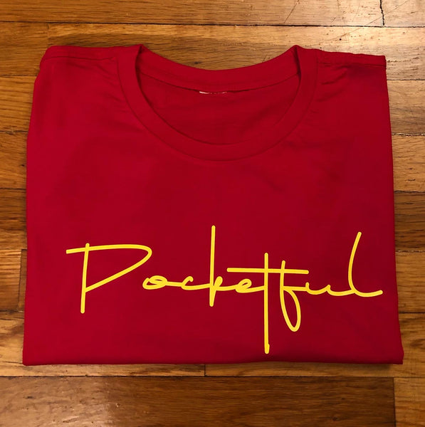 Script - Red T-Shirt - Yellow Design