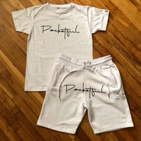 Script - White Shortset - Black Design