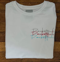 Script 3x - White T-Shirt - Grey/ Red/ Sky Blue Design