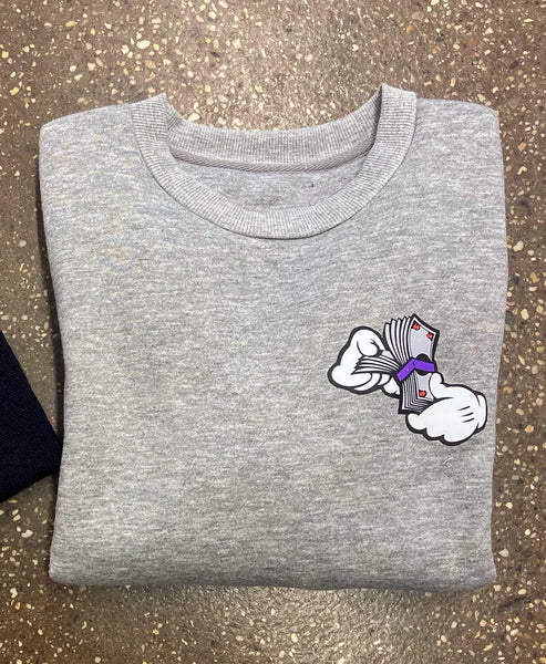 Money Hands - Grey Crewneck - Grey/ Purple/ Red/ White Design