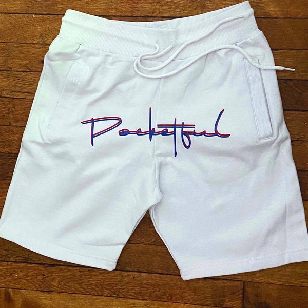 Script - White Shorts - Royal Blue/Red Design