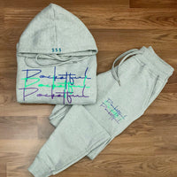 Script 3x - Grey Sweatsuit - Blue/ Green/ Purple Design