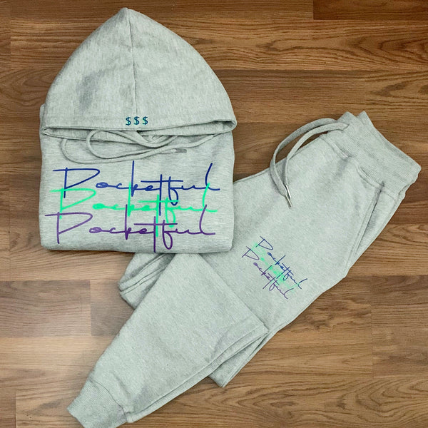 Script 3x - Grey Sweatsuit - Blue/ Green/ Purple Design