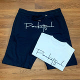 Script - Navy Blue Shortset - White Design